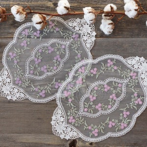 Oval Lace Doilies, Pink and Lilac Vintage Cotton French Lace Doily 11&quot;x15.7&quot; (28x40cm) for Table Decoration