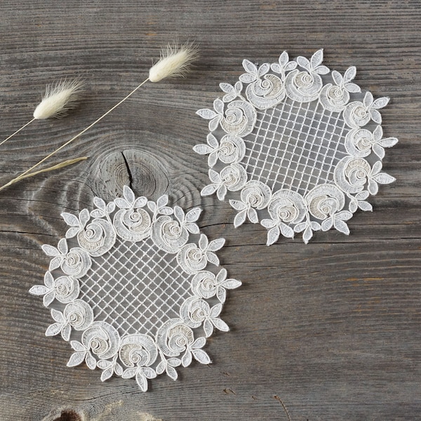 Light Ivory Round Lace Doily,  French Lace Coaster for Table Decoration and Weddings - 5.9" (15cm)