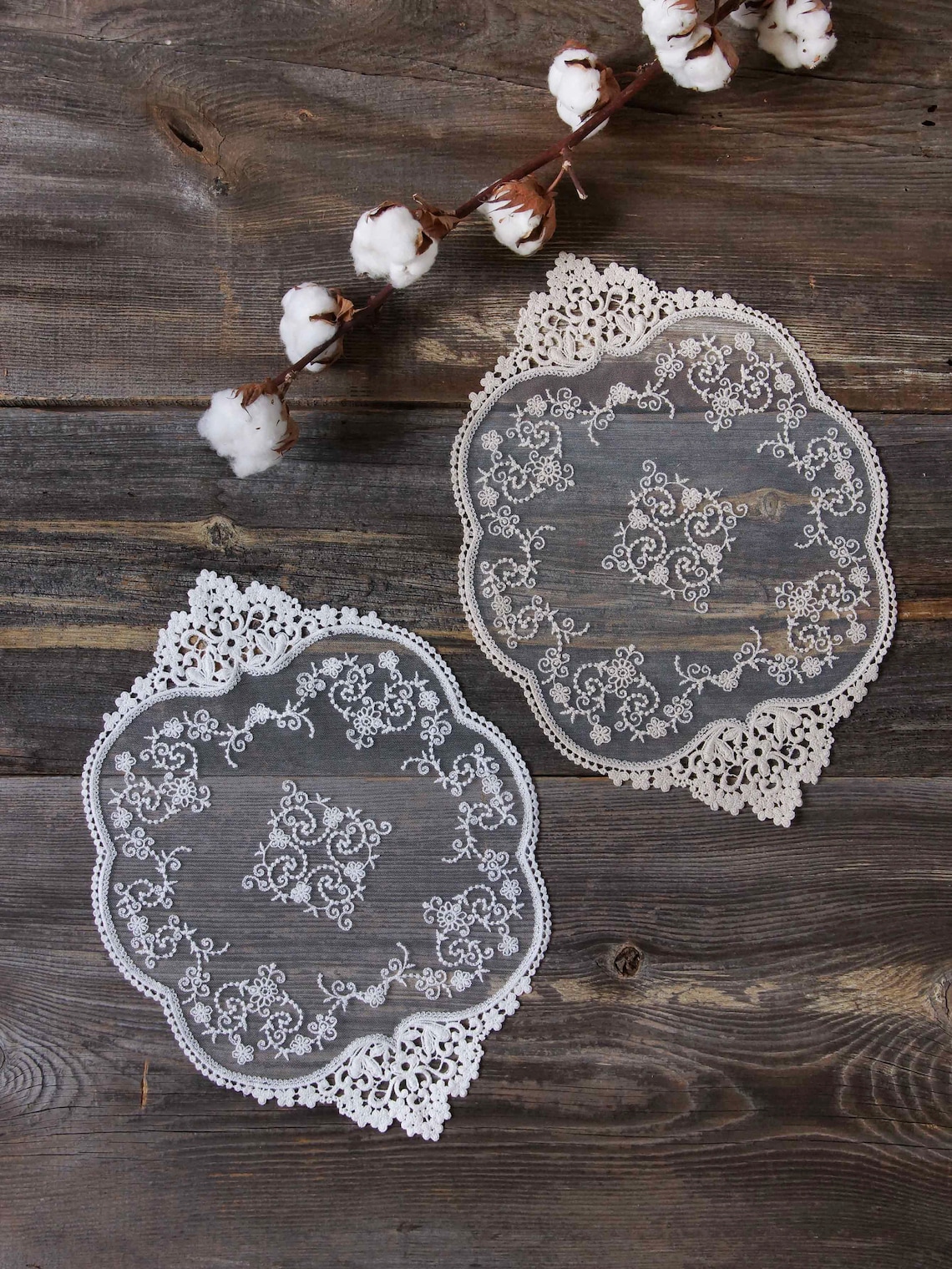 Oval lace doilies white and beige Vintage Cotton French lace Etsy