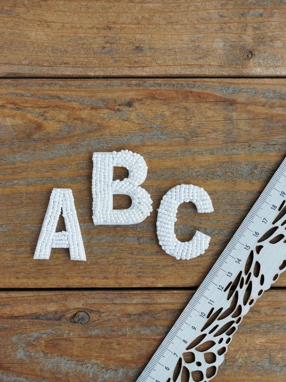 white and colored beads alphabet capital letter A-Z 1.69 Beaded felt letter patches 4.3 cm height sew on embroidered applique patch
