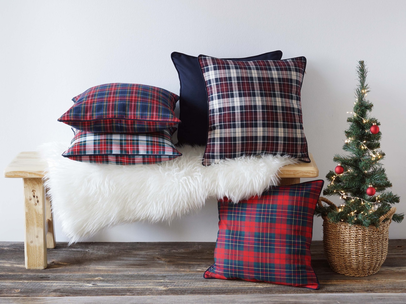 Navy Plaid Pillow Cover Christmas 18x18 Rednavy Blue Tartan Etsy