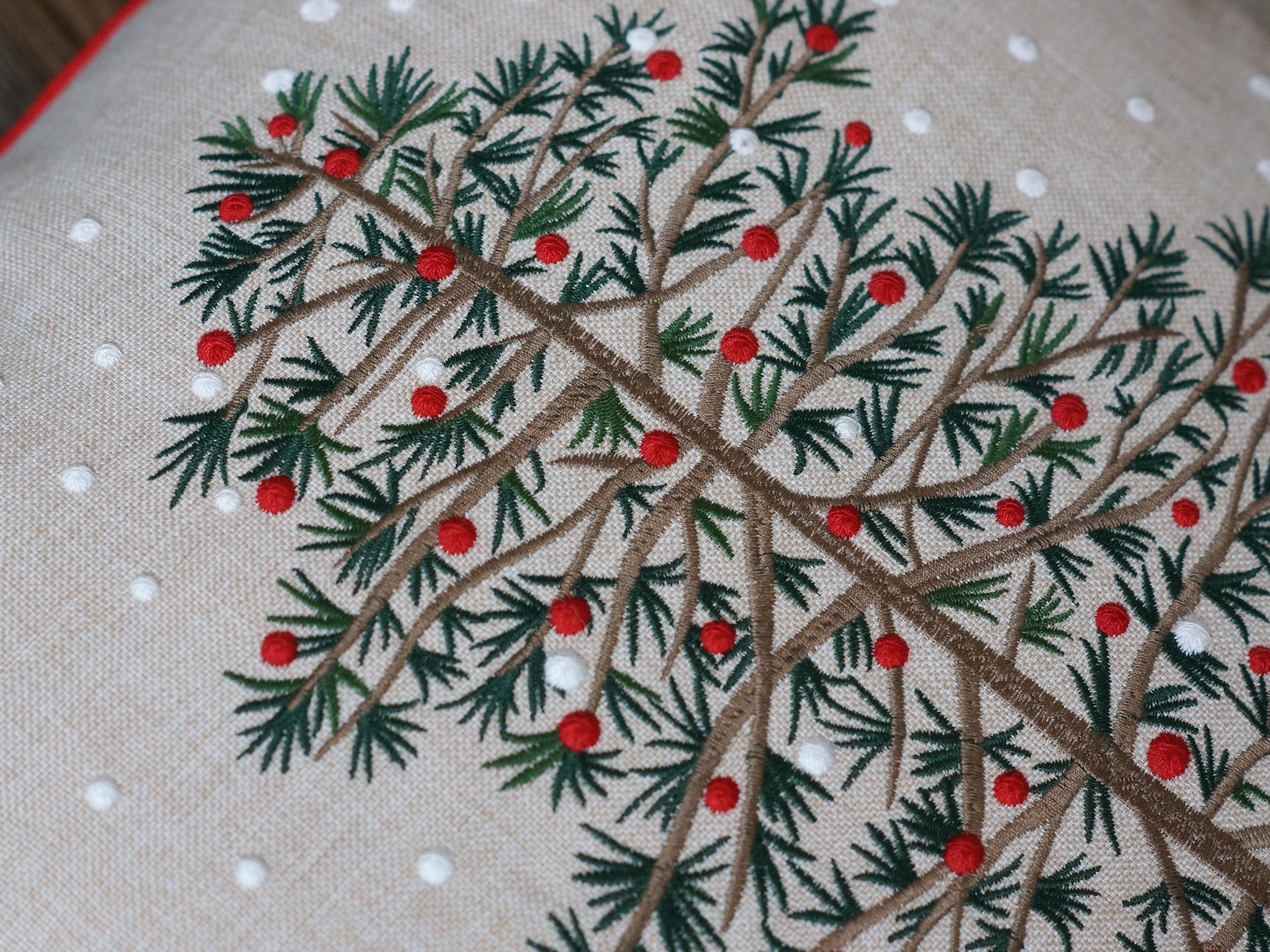 Pine Tree Christmas Pillow Covers, New Year Snowflakes Embroidered Throw Cushions for Home Decoration 18x18&quot; (45x45cm)