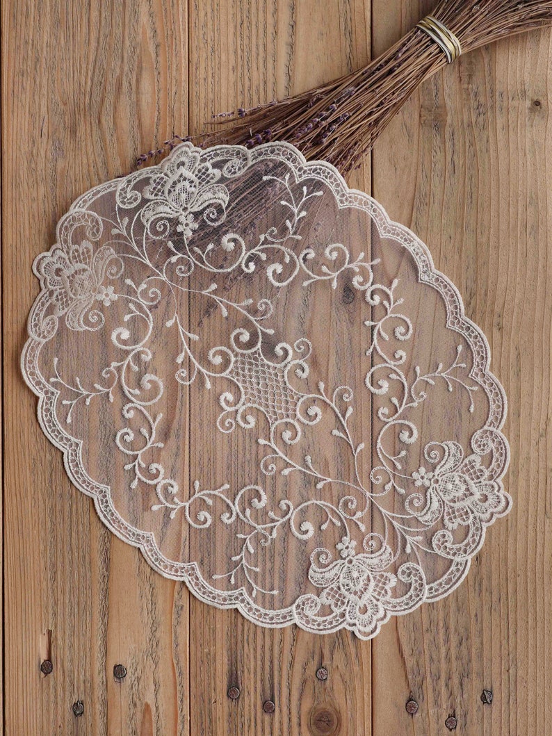 Beige cotton oval lace placemats round doilies vintage style Etsy