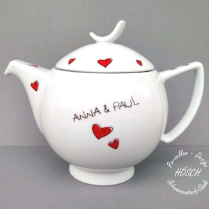Teapot 1.30 l heart red porcelain sugar bowl milk jug breakfast service best friend wedding 2025 birthday gift personalized