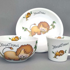 Children's tableware 3-piece porcelain lion breakfast service set mug gift Easter baby birthday desired name personalized