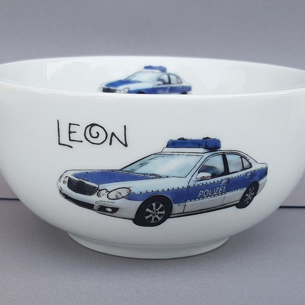 Easter nest cereal bowl police desired name police car porcelain breakfast service baby birth birthday personalized
