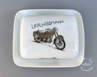 Butterdose für 250 g Butter Porzellan Frühstücksservice Geschenkidee Motorrad personalisiert