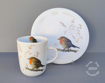 Breakfast service 2-piece 3-piece 0.35l robin grasses porcelain gift Easter 2023 desired name set personalized