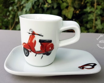 Espresso Tasse Roller rot Set mit Unterteller Becher Geschenk Vater Geburtstag Hochzeit Porzellan