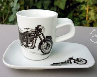 Set de tasses à expresso moto avec soucoupe cadeau père anniversaire mariage porcelaine personnalisé