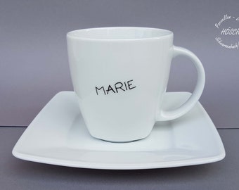 Tasse mit Unterteller Personalisiert Name Kaffee Tee Frühstücksset