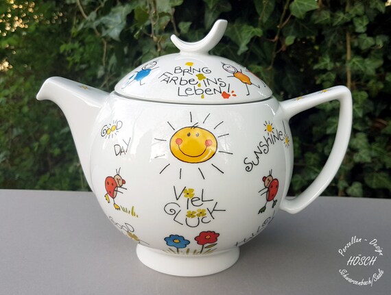 Bunte Teekanne 130 l Lustige Sprüche Porzellan Etsy