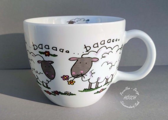4 piece tall coffee mug set - color - black/white Be Happy 4 Piece Mug Set main image 1
