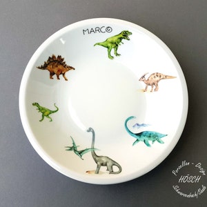 Kindergeschirr 2 5-teilig Dino Dinosaurier mit Wunschname Set Becher Müsli Brei Teller Geschenk Taufe persona Schulanfang 画像 5