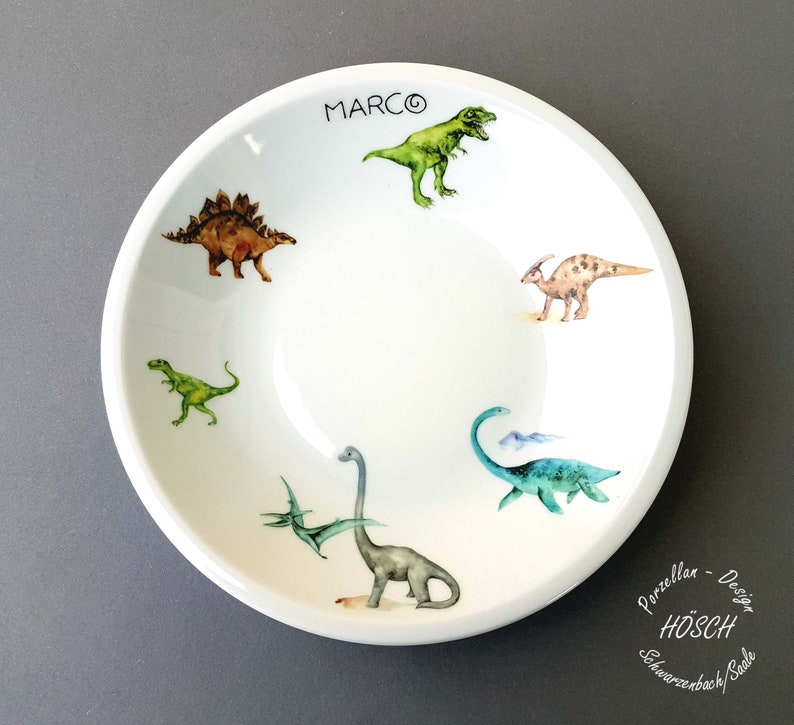 Children's tableware 2 5 pieces dino dinosaur with desired name set cup cereal porridge plate gift baptism persona back to school image 5