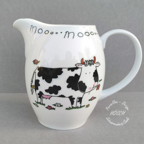 Milchkrug 1 Liter Kühe Porzellan Geschenk Deko Ostern Muttertag Frühstücksgeschirr personalisiert