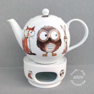 XXL teapot 1.30 l forest animals animals owl fox rabbit hedgehog porcelain breakfast service Easter gift best friend personalized