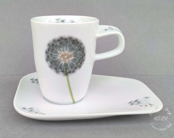 Mug 0.28 l with saucer 2-piece dandelion desired name coffee cup tea mug gift Mother's Day best friend personalized