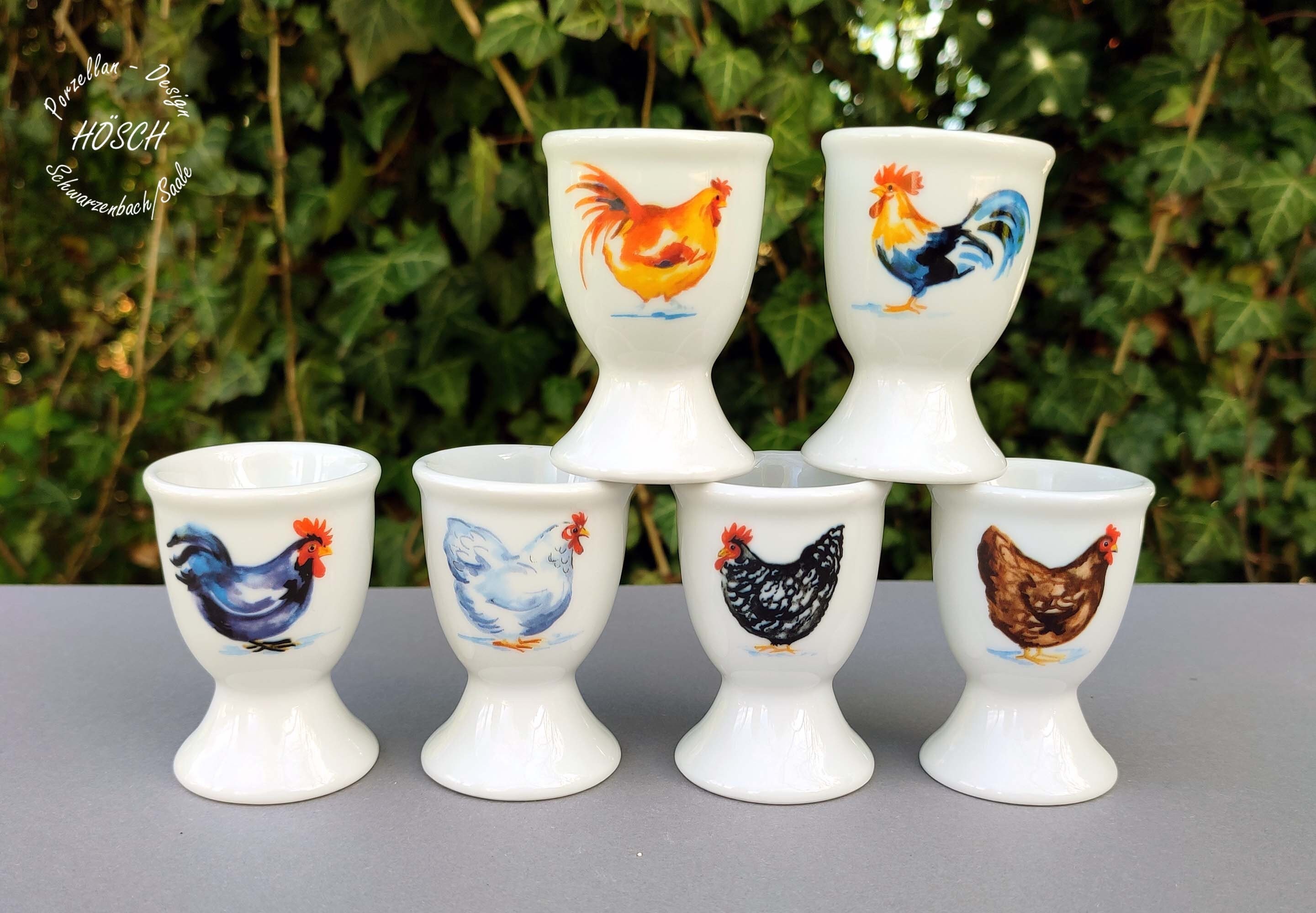 Osterfrühstück Eierbecher Hahn Hühner Tiere persönliches Geschenk Ostern 2026 Familie Porzellan