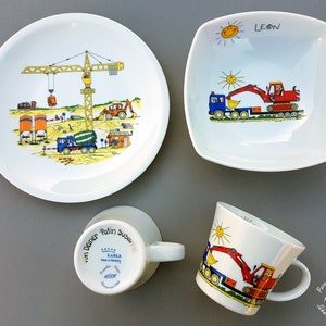 Kindergeschirr 3-teilig Baustelle Wunschname ( Schale ) Set Becher Müsli Breischale Baby Osternest Geschenk Geburtstag personalisiert