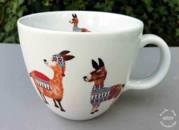 Becher 1 Liter (1000 Mililiter) Porzellan Lama Geschenk Bester Freund Freundin Kinder Ostern Geschenk Kaffee Tee personalisiert