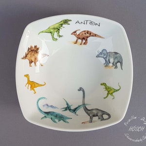 Children's tableware 2 5 pieces dino dinosaur with desired name set cup cereal porridge plate gift baptism persona back to school image 4
