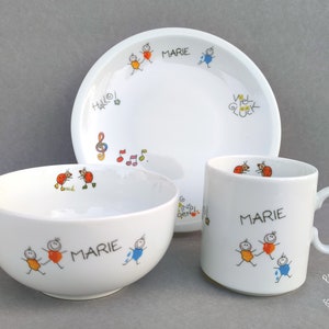 Children's tableware 3-piece porcelain funny sayings breakfast service set cup cereal baby birthday desired name personalized