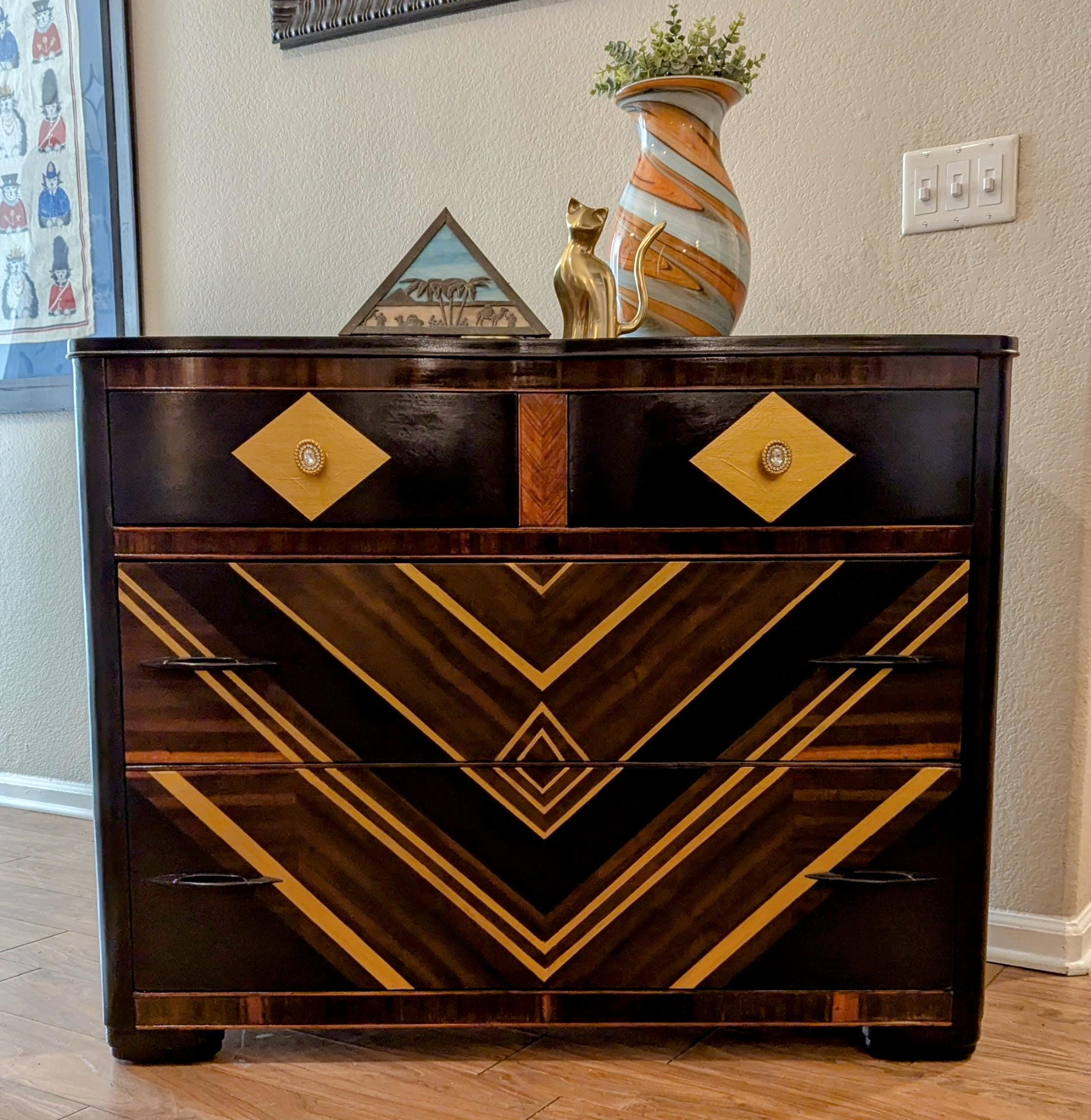 SOLD - Stunning Hand-painted Art Deco Dresser
