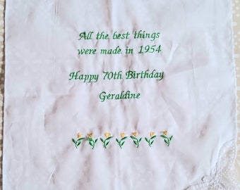 70th Birthday Embroidered Handkerchief