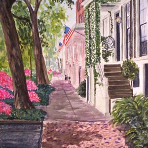 Savannah City Street Watercolor Painting Art Print