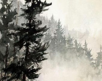 Black Bear Mountain View Watercolor Art Print