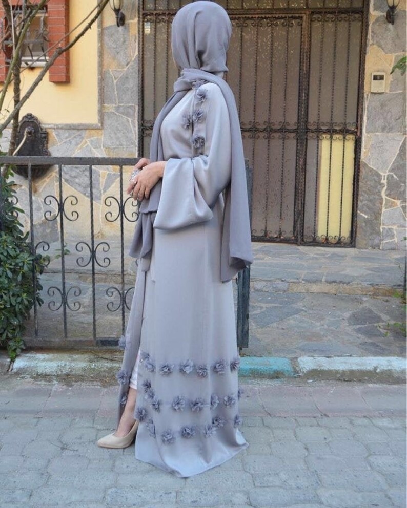 Modest Clothing Grey Abaya Maxi Dress RamadanEid Grey Abaya and Cardigan