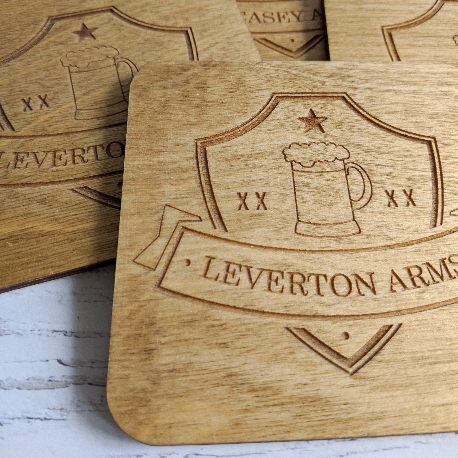 SET OF 4 Personalised Bar Name Coasters Beer Mats Wooden Etsy