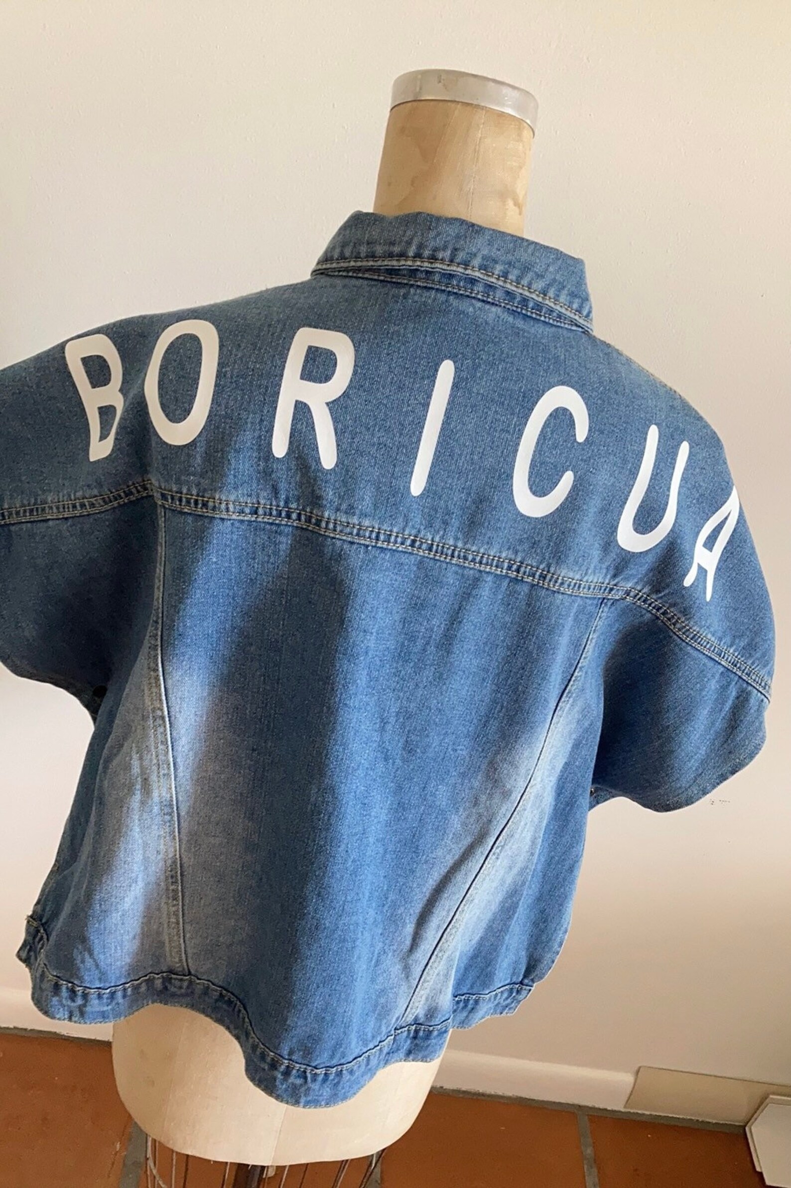 Financial Denim Jacket With Puerto Rican Flag and Boricua on the Back Etsy