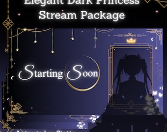 Elegant Dark Hime Princess Twitch Streamer Screens + Overlay Kawaii Streamer Pack