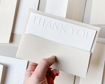 Embossed Thank You Cards | Set of 10 | Cotton Paper Letterpress | Minimal Wedding Thank You Notes + Envelopes