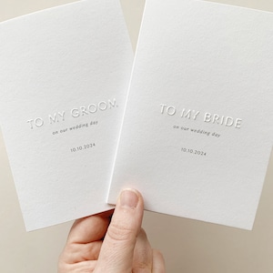 Personalisierte Liebesbriefe | Briefe an meine Braut/meinen Bräutigam an unserem Hochzeitstag | 2er-Set | Prägung | Hochzeits-Grußkarten