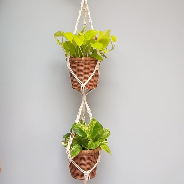 Macrame plant hanger, 2 tier and 3-tier plant hanger with Pot| Handmade in UK | eco-friendly