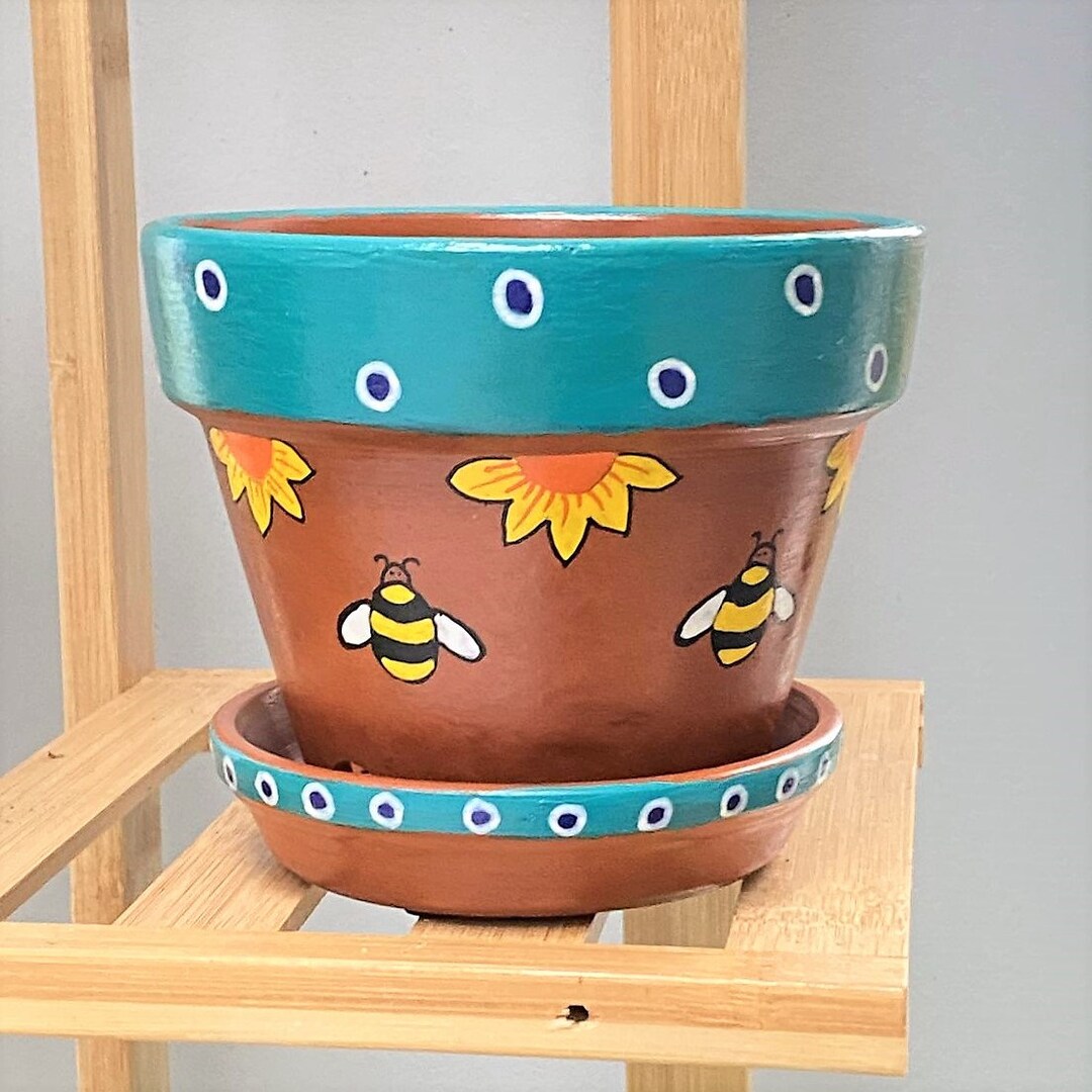 Handpainted Terracotta Pots With Saucer Rustic Terracotta Pots UK Etsy
