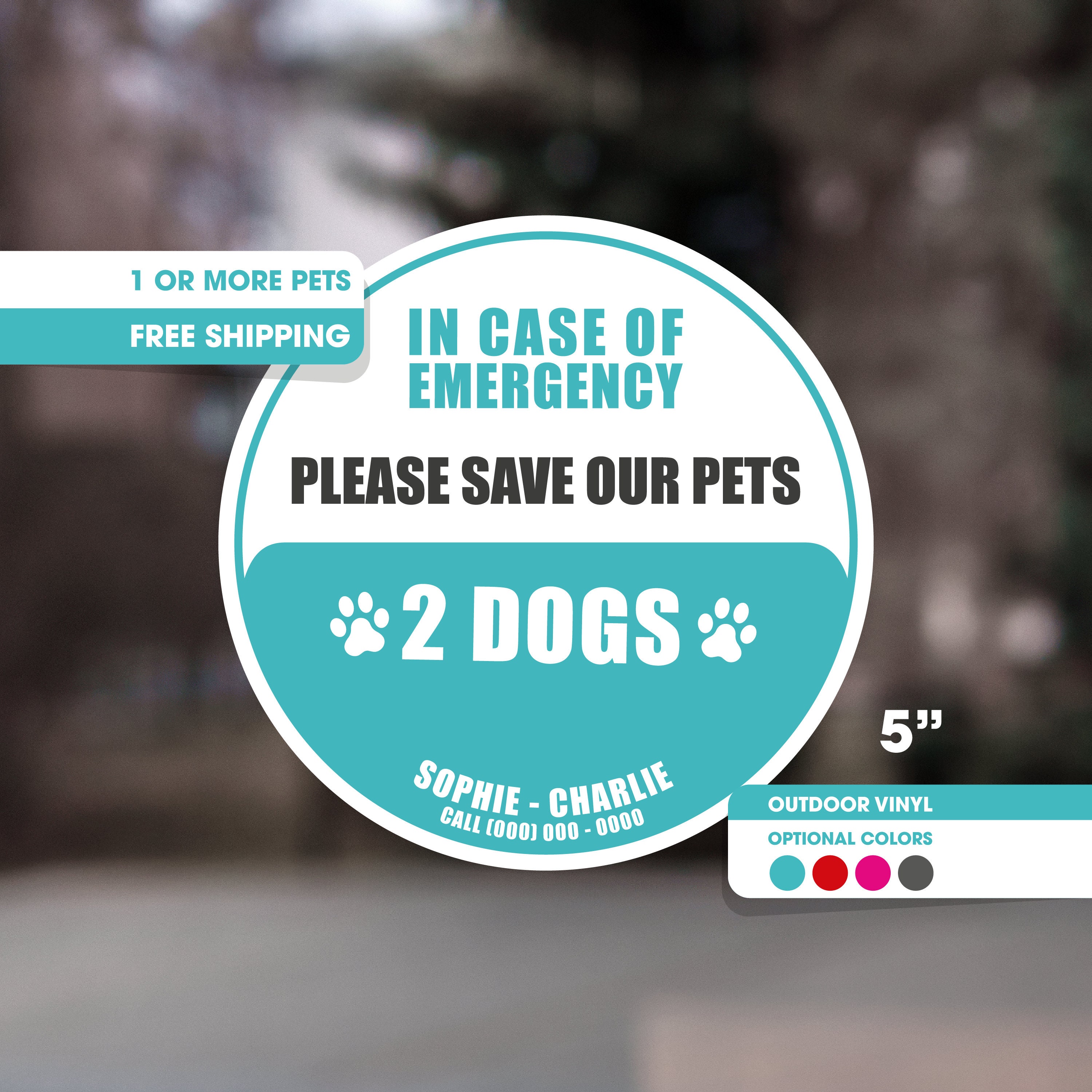 Customized Pet Emergency Sticker, Save Our Pets, Window and Door ...