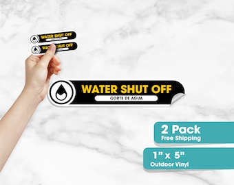 Bilingual Water Shut Off Small 2 Pack Stickers | Water Shut Off Stickers | 5x1 inches Permanent Matte Vinyl | English and Spanish