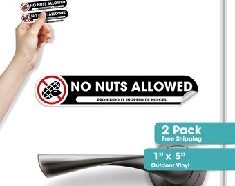 No Nuts Allowed Stickers | Nut Free Zone Allergy Policy Signs | Set of 2 Bilingual English & Spanish Decals | Made in USA | Outdoor Safety