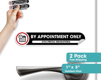 By Appointment Only Stickers | Small 1x5 Inch Business Signs | Set of 2 Bilingual English & Spanish Store Sign | Made in USA