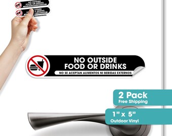 No Outside Food Or Drinks Sticker | Bilingual Policy Notice | Waterproof Vinyl Window Decal | 2 Pack for Restaurants Cafes & Businesses