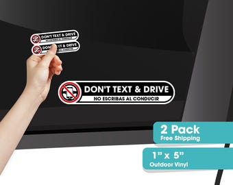 Don't Text & Drive Stickers for Car | Set of 2 Small Car Window Decals | Bilingual Safety Message | Waterproof Vinyl | Made in USA