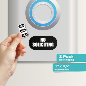 No Soliciting 3 pack Sticker Sign - Tiny Sticker Sign - Doorbell Sticker - Ring Doorbell Sticker- Waterproof - Outdoor Sticker