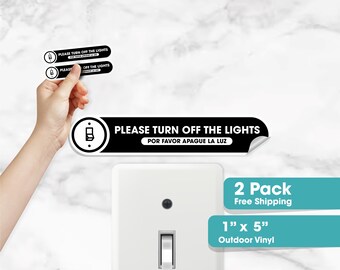 Bilingual Turn off the Lights Small Stickers | 2 Pack | Permanent Matte Vinyl | Please Turn the Lights Off English and Spanish