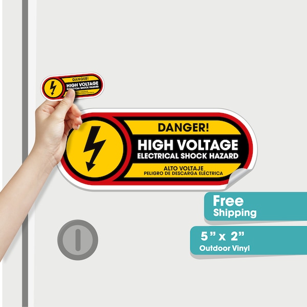 Bilingual Danger High Voltage Sticker | Electric Shock Hazard Small Sticker | Permanent Matte Vinyl | 1 Pack Waterproof Vinyl Sticker Sign