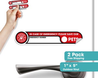 Pet Rescue Stickers Safety | Set of 2 Emergency Outside Window Decal | Outdoor Vinyl Cat Dog Rescue Stickers | Small 1x5 inch