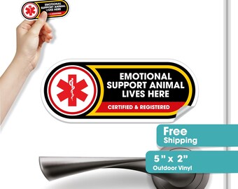 Emotional Support Animal Lives Here Sticker | ESA Awareness Sign | Set of 1 Waterproof Vinyl Decals for Home | 2in x 5in